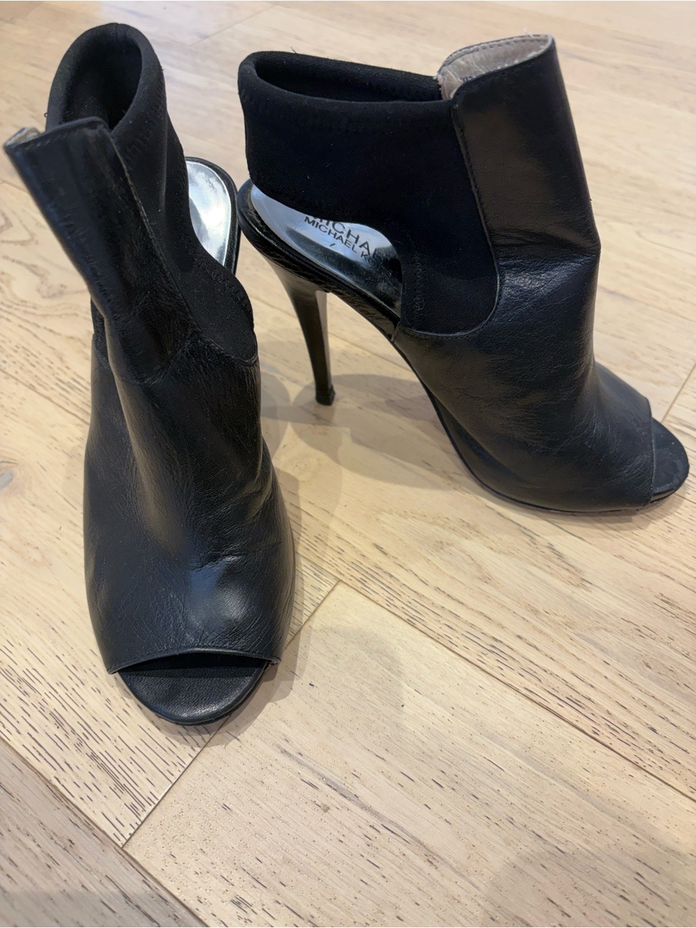 Michael Kors Black Leather Peep-Toe Ankle Booties